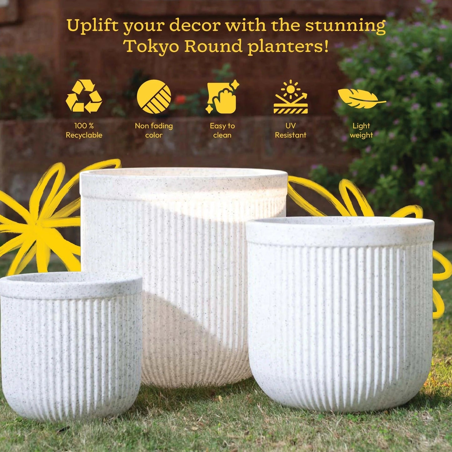 Large Ribbed Decorative Indoor Planter – Modern Flower Pot for Home & Office